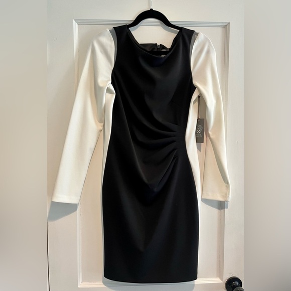 Vince Camuto Black and White Long Sleeve  Color block Side Panel Dress Size 10 - Picture 2 of 7